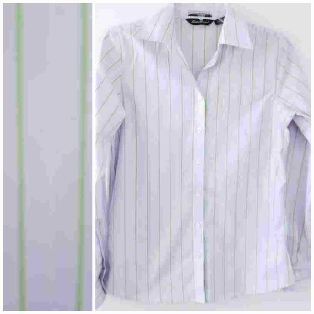 Eddie Bauer Wrinkle Resistant Button Down Shirt Purple Green Stripe Small